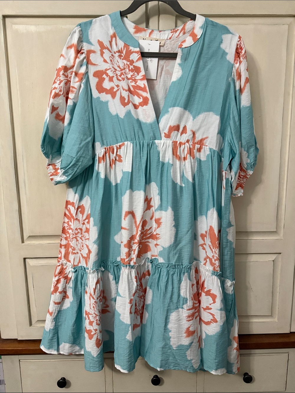 Light Blue Floral V-Neck Tiered Summer Dress